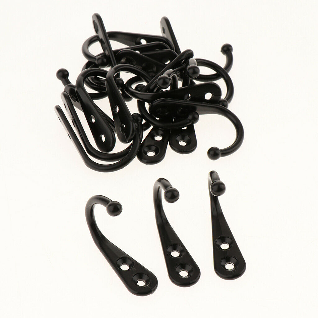 20 x Clothes Hat Coat Robe Hanging Metal Single Hook Wall Door Hanger Black