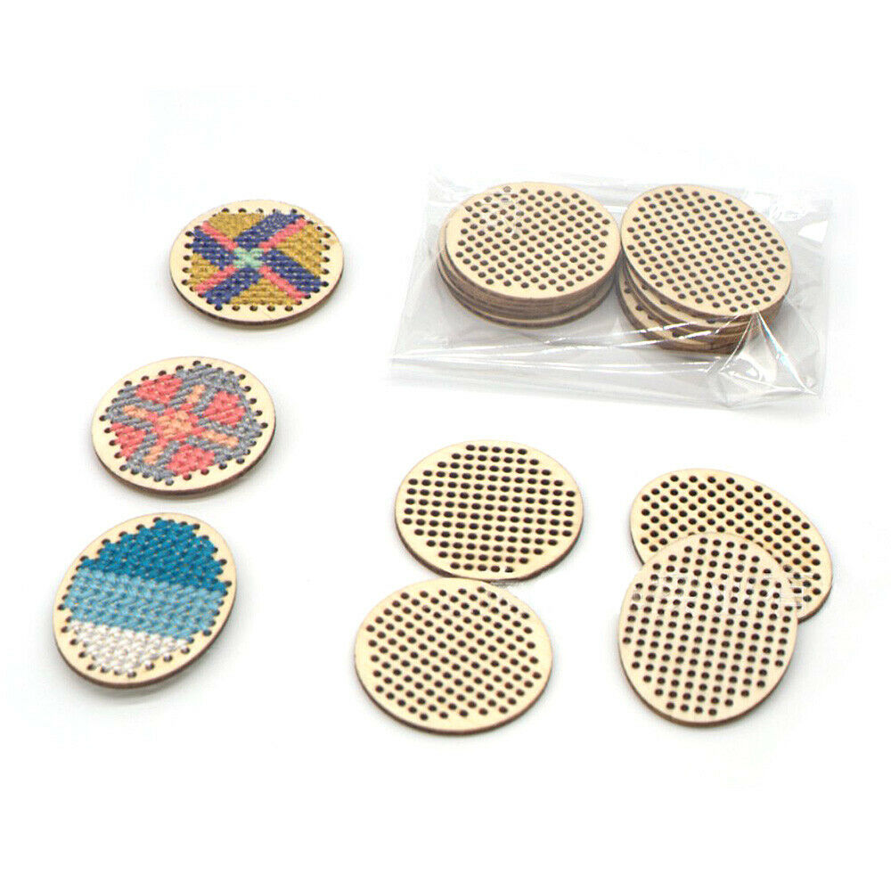 10Pcs Wood Chips Cross Stitch Stencils Embroidery Sewing Craft DIY Hanging Decor