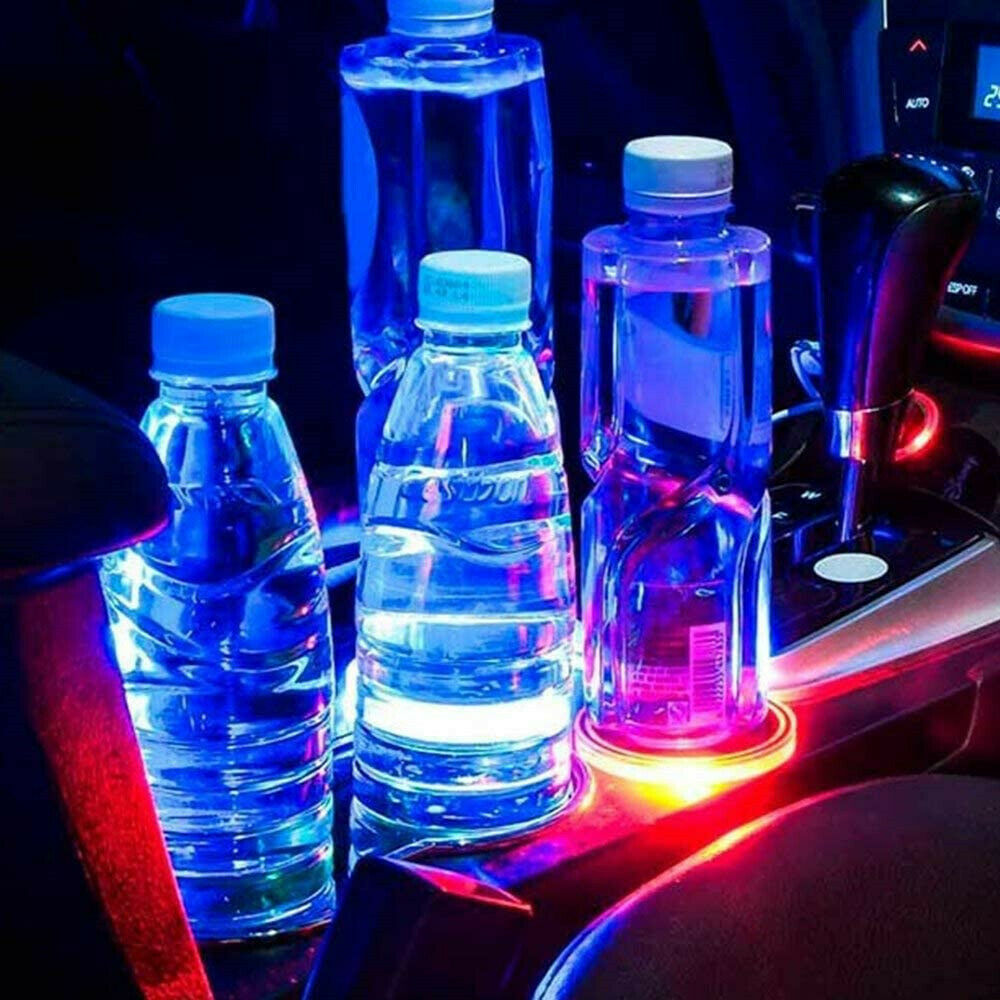 2Pcs Colorful LED Car Cup Holder Pad Mat for Car Interior Atmosphere Lamp Lights