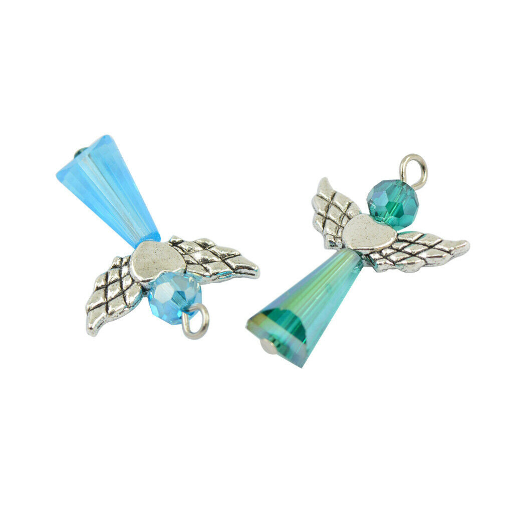 48 Angel Wings Charms Faceted Glass Beads Drop Pendants DIY Jewelry Findings