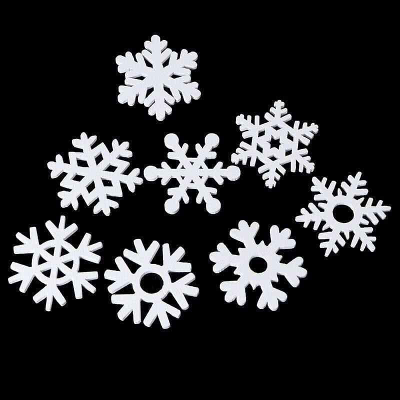 50pcs Snowflakes Decoration Christmas Ornaments Wooden Mix Shape White Pendants
