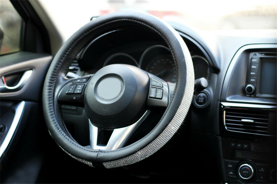 15'' 38cm Crystal Car SUV Steering Wheel Cover PU Leather Cool Bling Rhinestone