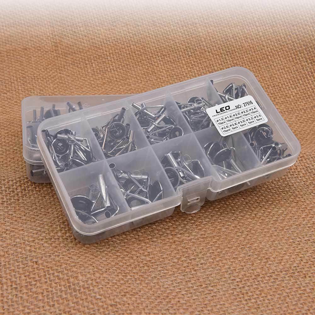 80pc Fishing Rod Part Guide Set Tip Top Repair Tool Kit W/Plastic Box New