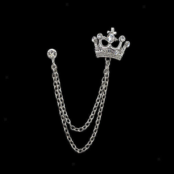 Fashion Crystal Tassels Gem MUSIC SYMBOL Crown Chain Suit Collar Brooch Pins