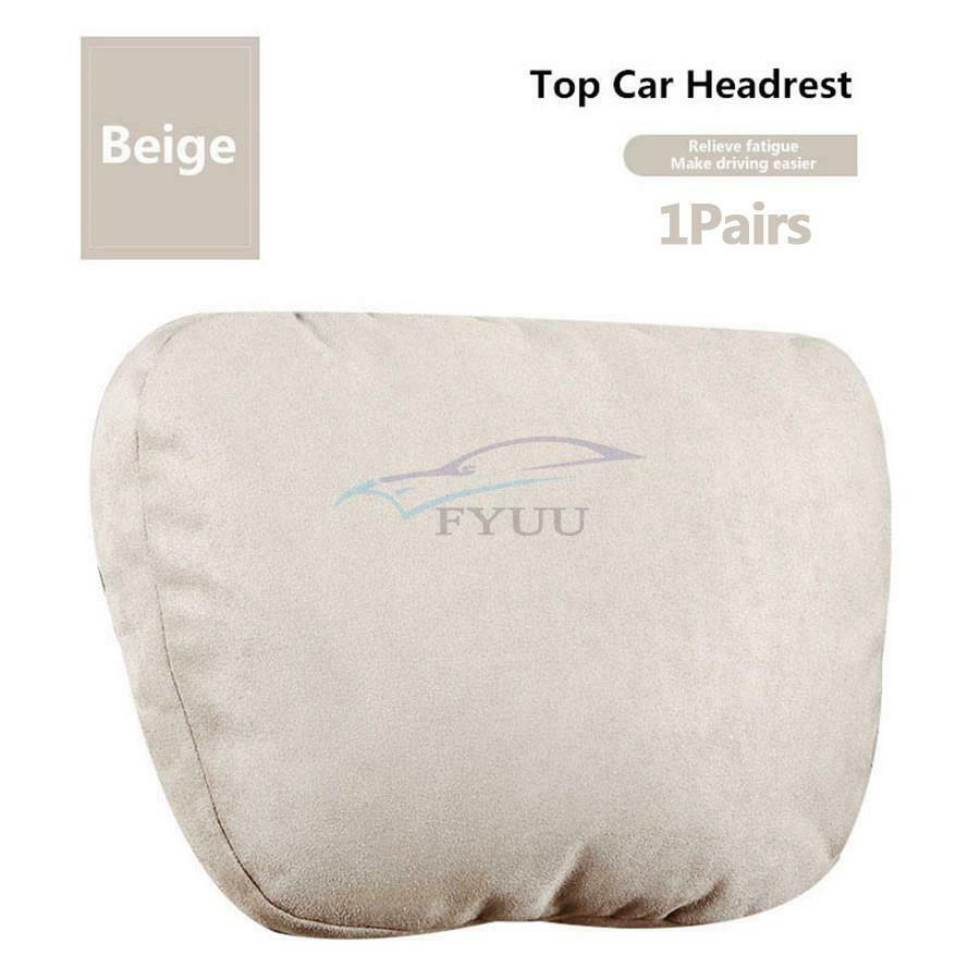 1 Set of Adjustable Car Seat Neck Headrest + Lumbar Support Beige Universal
