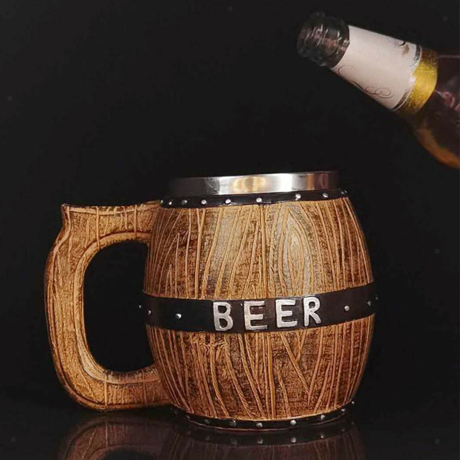 3X 580ml Wooden Barrel Beer Mug Bucket Shaped Drinkware Cocktail Mug