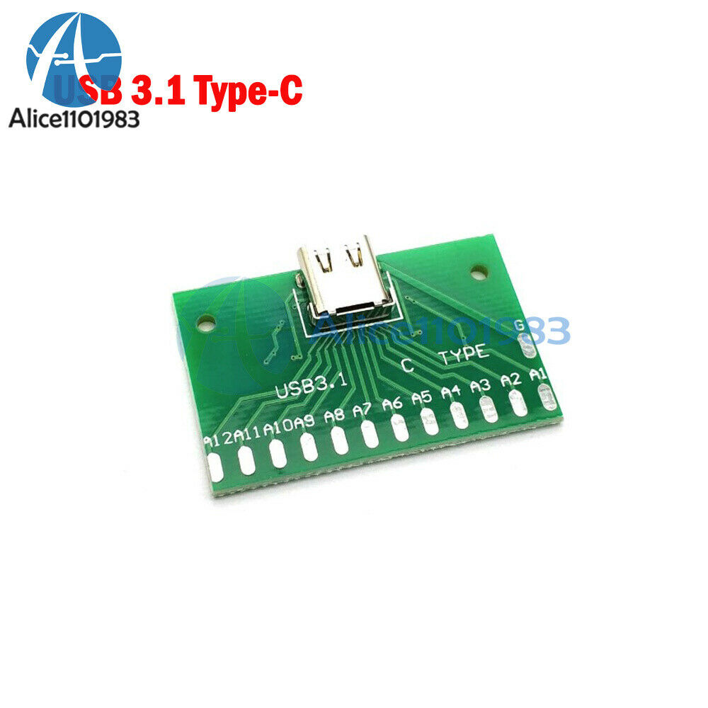 24Pin USB 3.1 Type C Female Plug Socket Connector SMT Type + PCB Board For DIY