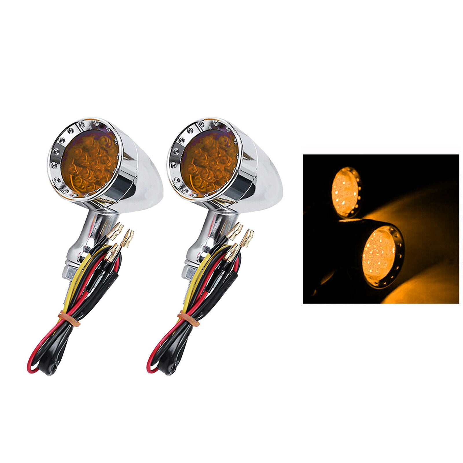 2 Pieces Turn Signal Light Mini Motorcycle Indicators 12V Zinc Alloy Yellow