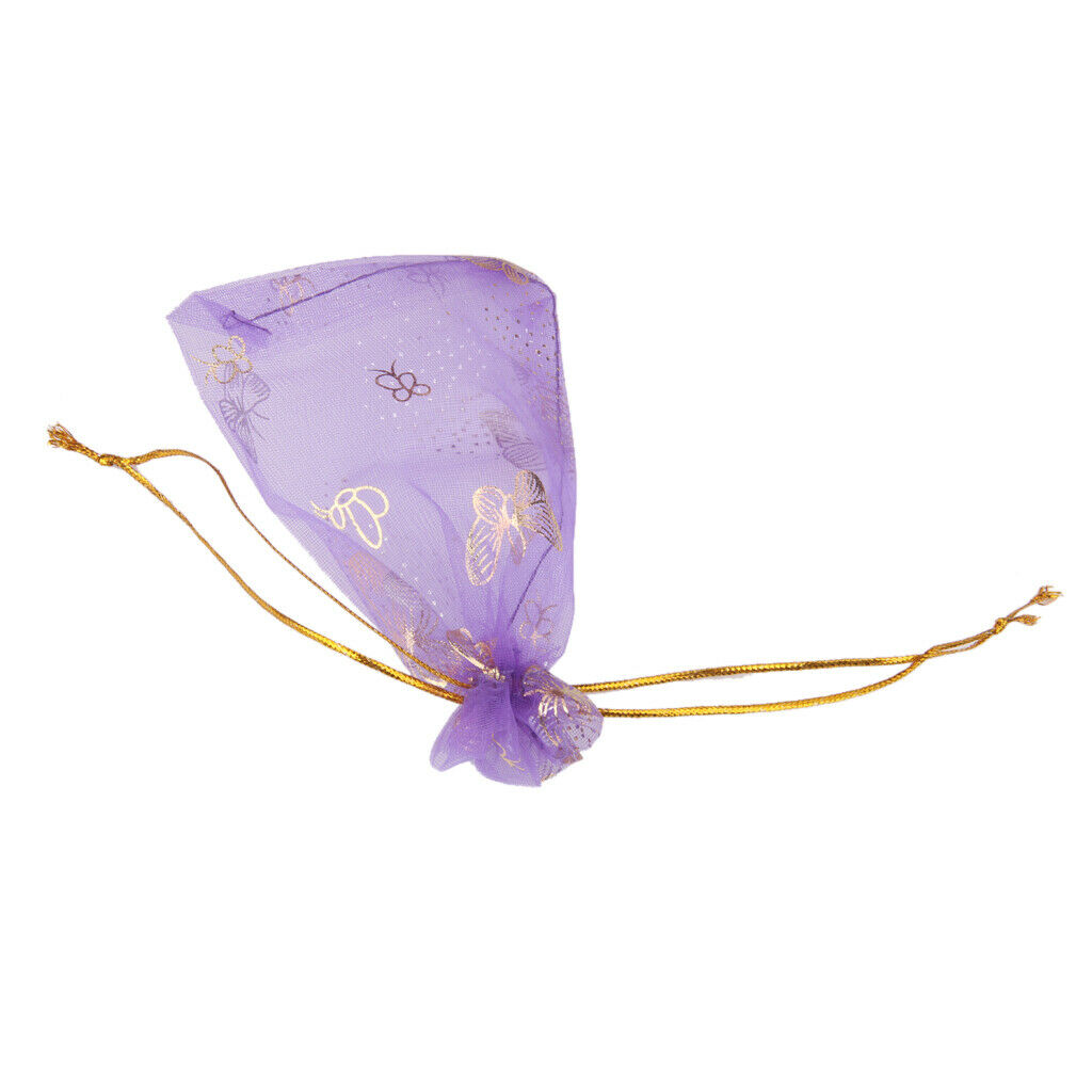 100 Purple Butterfly Organza Bag Wedding Gift Bag Jewelry Candy Pouch 12x9cm