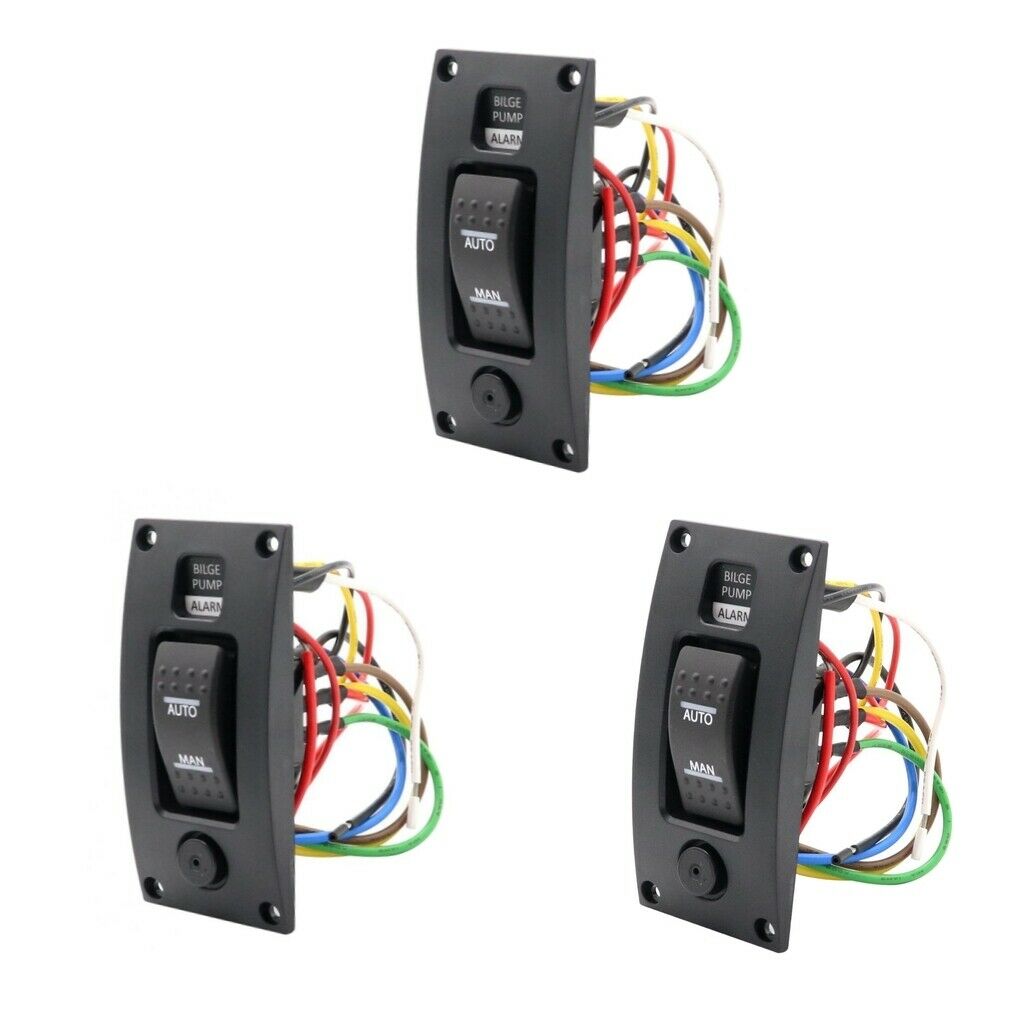 3 Set New 3Ways 12/24V Bilge Pump Switch Panel with Alarm IP66 54x48x114mm