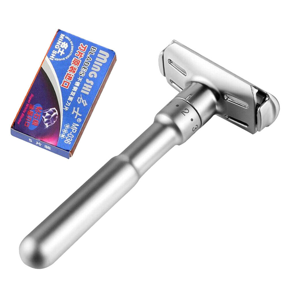 Mens Double Edge T Shaped Safety Razor Beard Shaver + Stainless Steel Blades