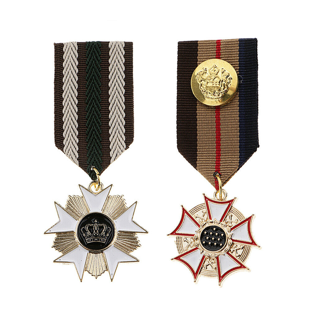 Prettyia 2pcs Geometric Pendant Medal Mens Uniform Badge Brooch Retro Fabrics