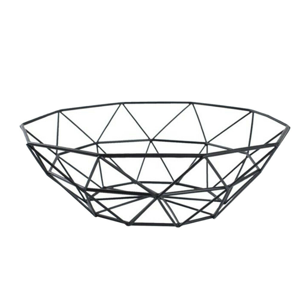 Large Wire Fruit Bowl Geometric Metal Basket  for Storage Snacks, Bread,