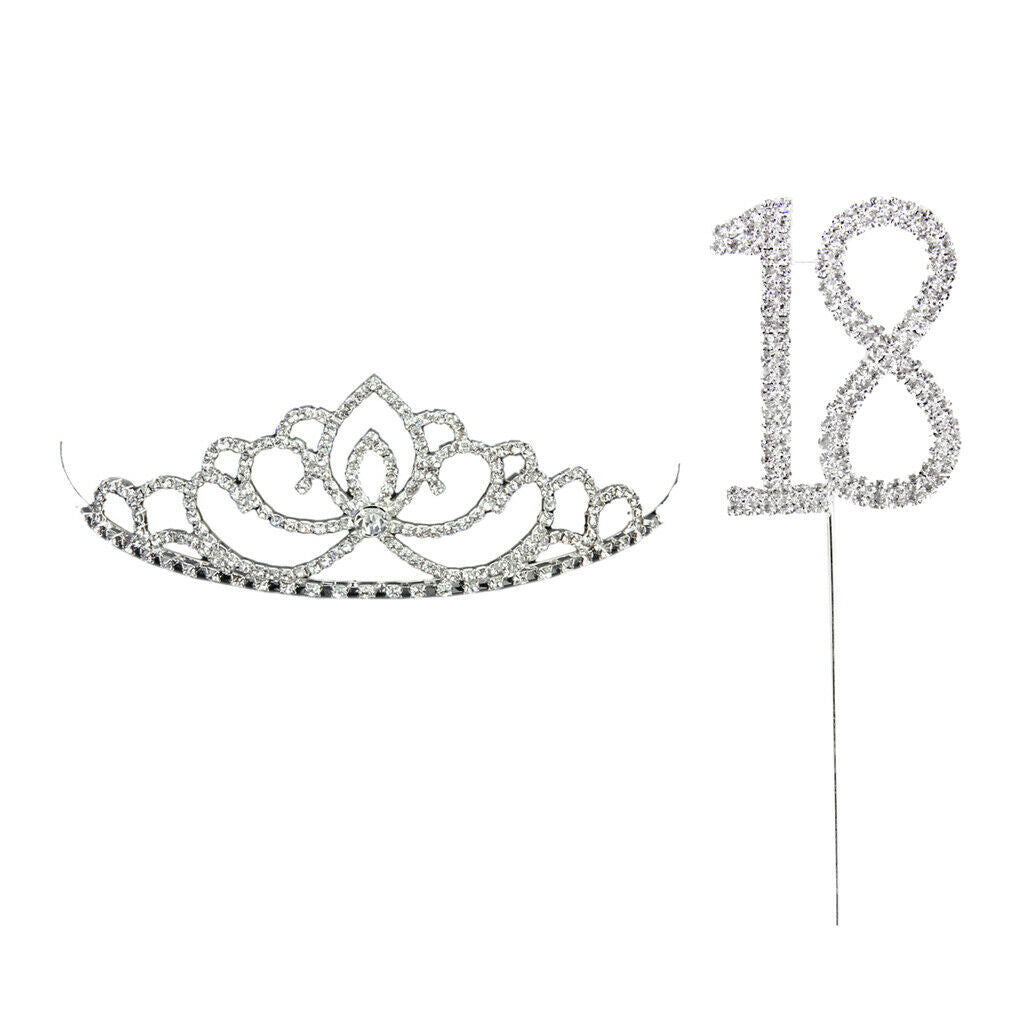 Rhinestone Princess Crown Headband Tiara & 18th Birthday Party Cake Topper
