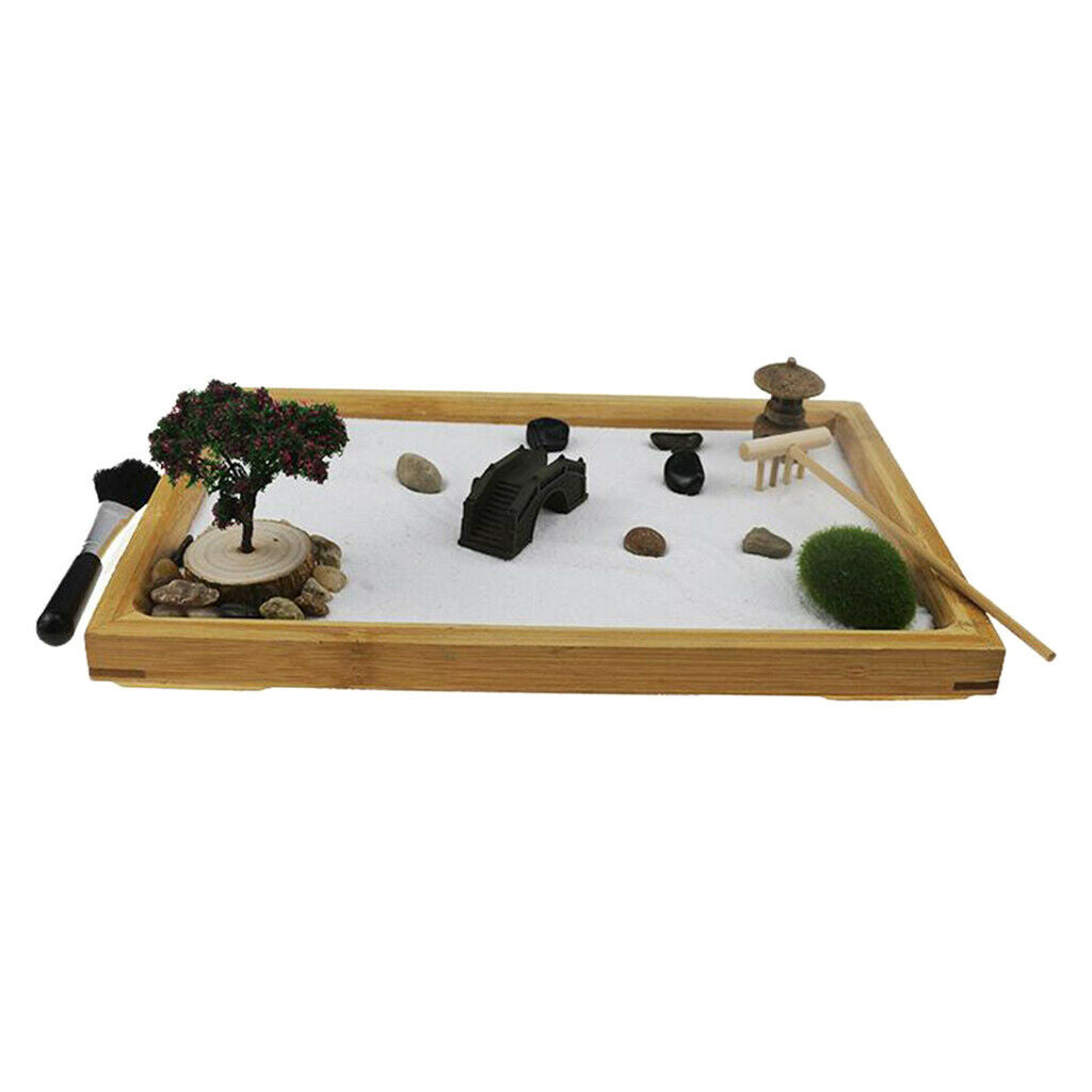 Zen Garden Kit for Desk Rake Rocks Tree Bridge Sand Garden Sandbox Play Kit