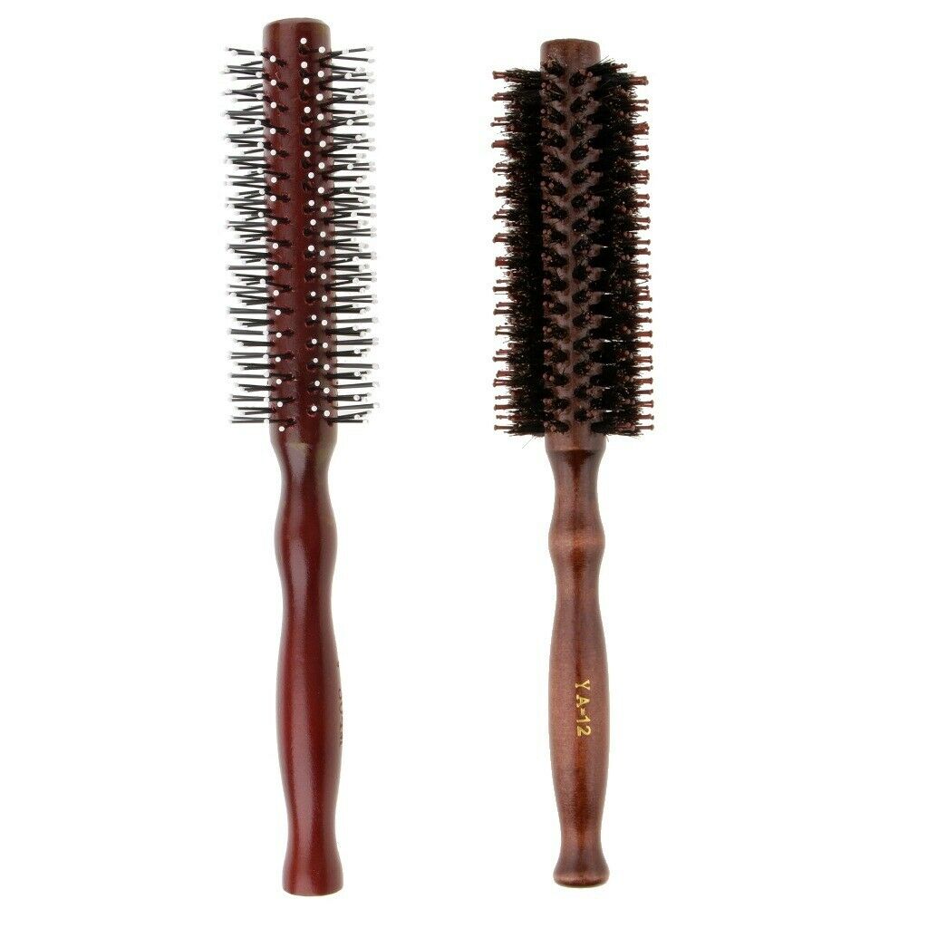 2x Round Wood Handle Hairbrush Barber Hairdressing Curling Hair Comb Brush
