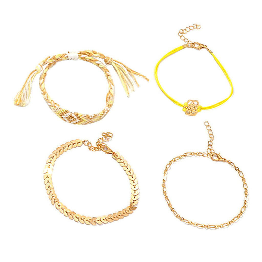 4pcs/set Multilayer Boho Beads Braided Bracelet Women Bangles Jewelry Yellow