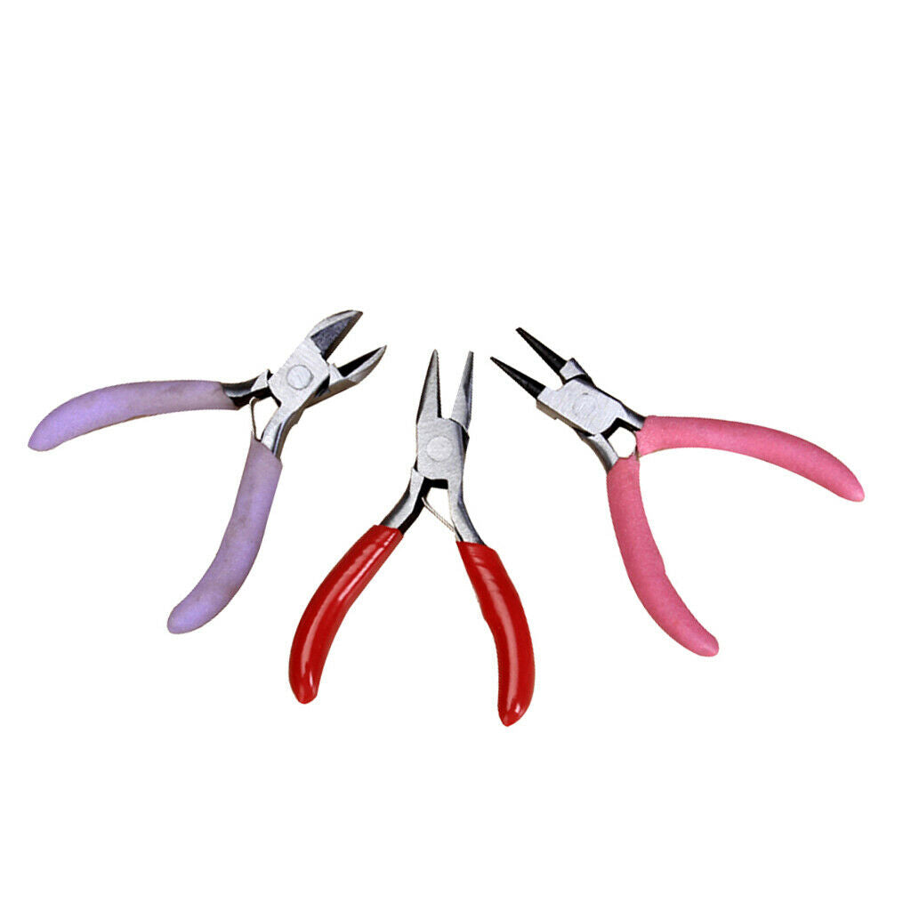 3x Mini Round Nose Pliers Cutter Set Beading Jewelry Making Findings Tools Kit