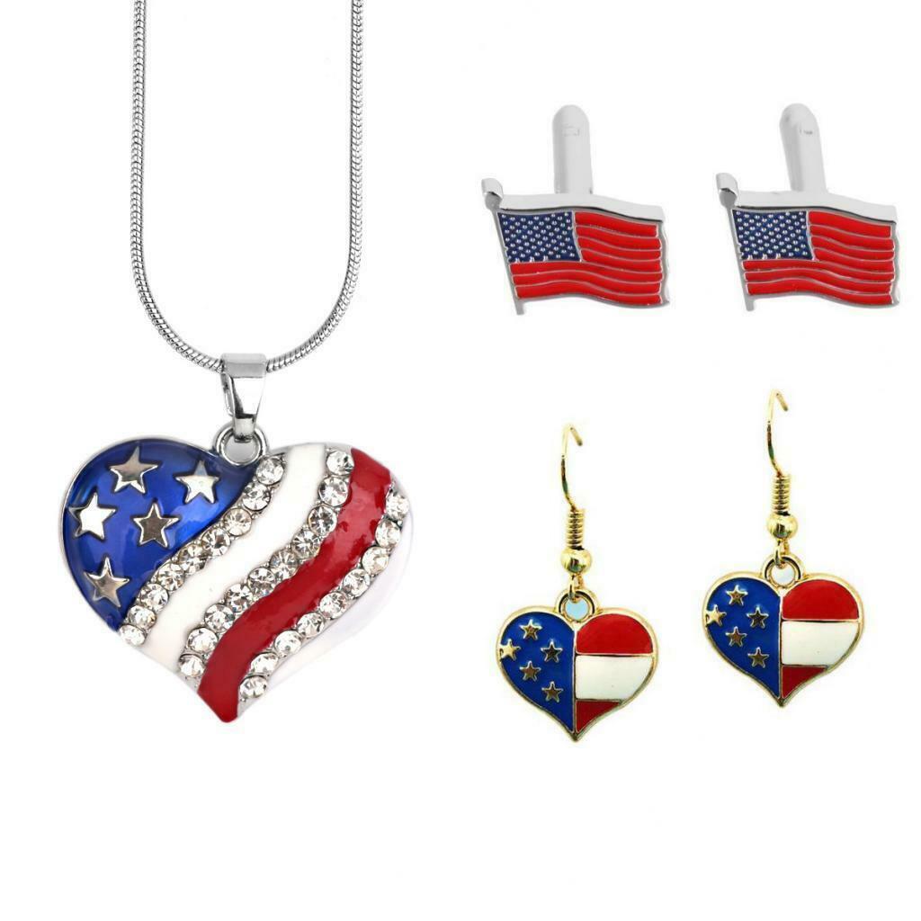 5 Pieces Independence Day American Patriotic Necklace Earrings Cuff Links