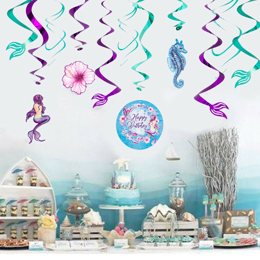 Mermaid Hanging Swirls Party Decorations For Kids Birthday Baby Shower