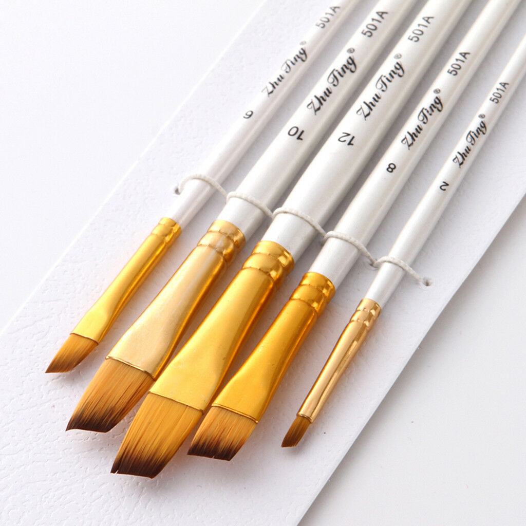 5x Angular Paint Brush Set for Oil Acrylic Watercolor Gouache Color Painting