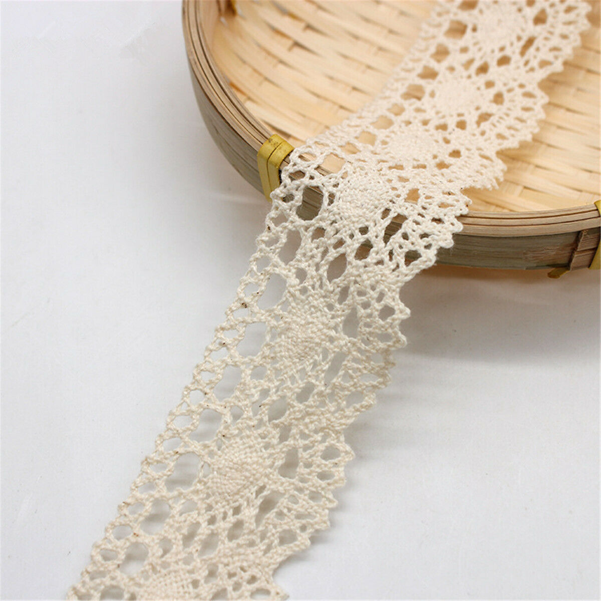 2 Yd Embroidery Floral Beige Cotton Lace Trim Ribbon Wedding Fabric Sewing Craft