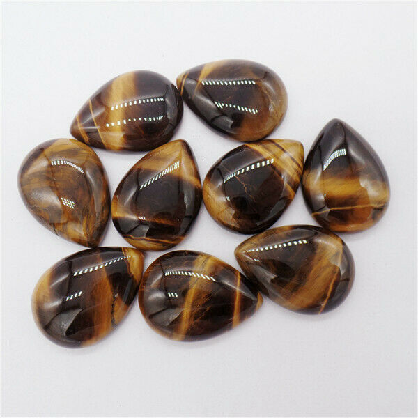 15Pcs 25x18x6mm Natural Brown Tiger Eye Gem Teardrop Cab Cabochon DIY HH9666