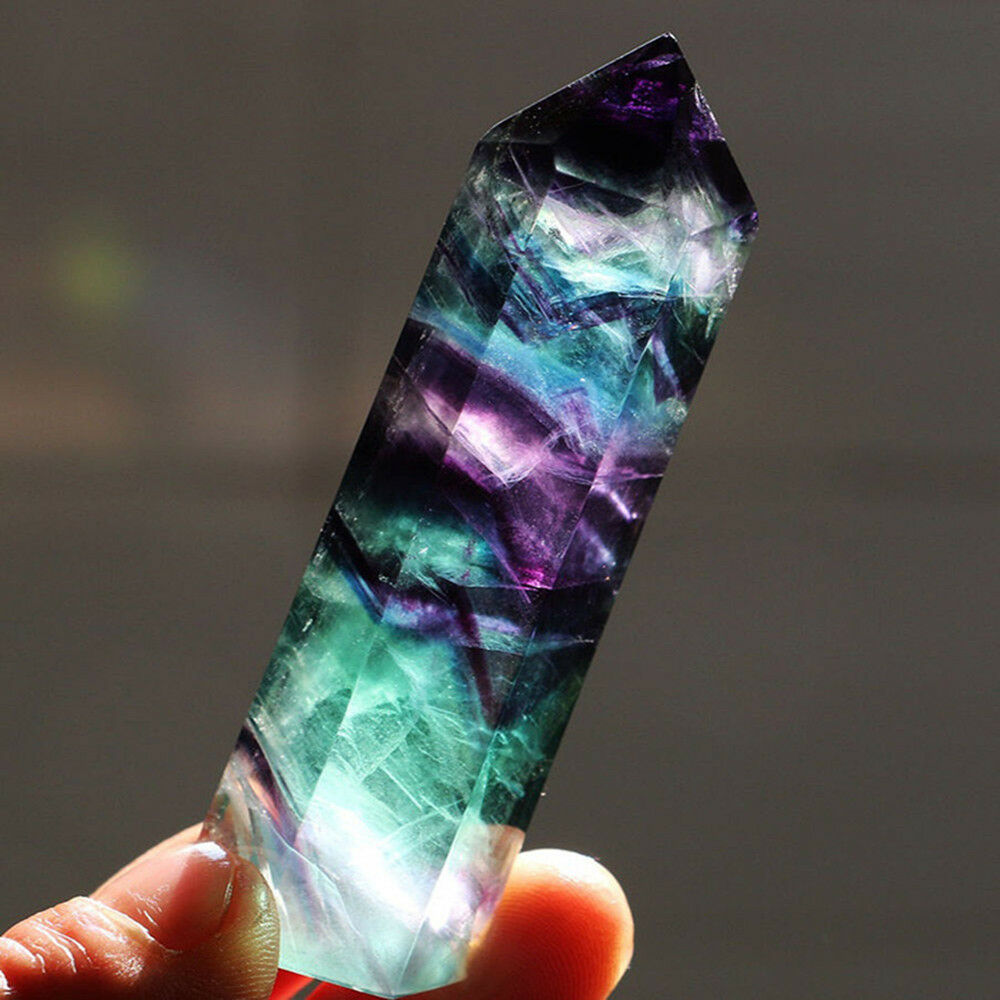 One Colorful Natural Fluorite Quartz Crystal Wand Point Healing Stone 5-6CM New