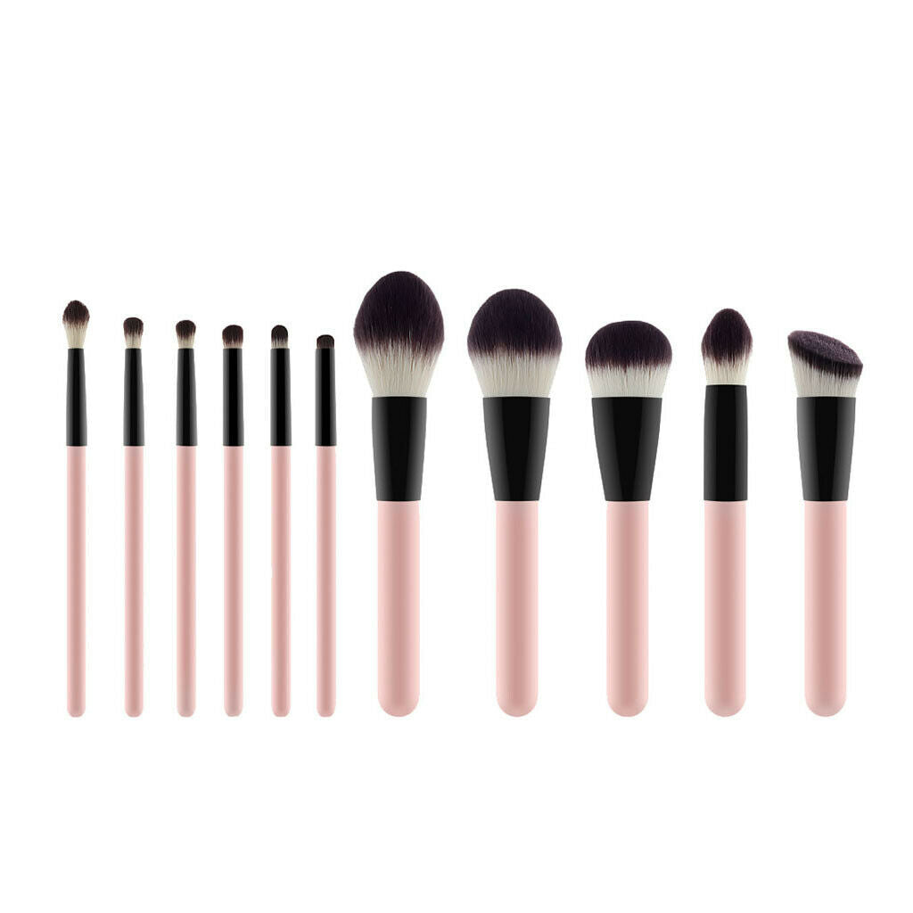 Set of 11 Soft Nylon Liquid Powder Blender Blush Kabuki Brush Pink+Black