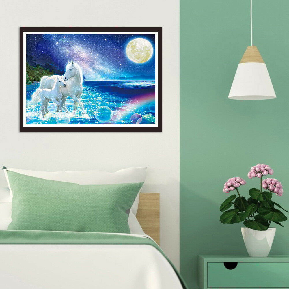 Two Horses DIY Diamond Painting Full Round Drill Rhinestone Cross Stitch @