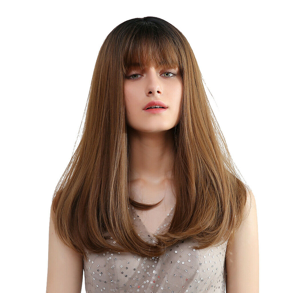 20'' Straight Black   Brown Wigs for White Women Dating Party Full Wig