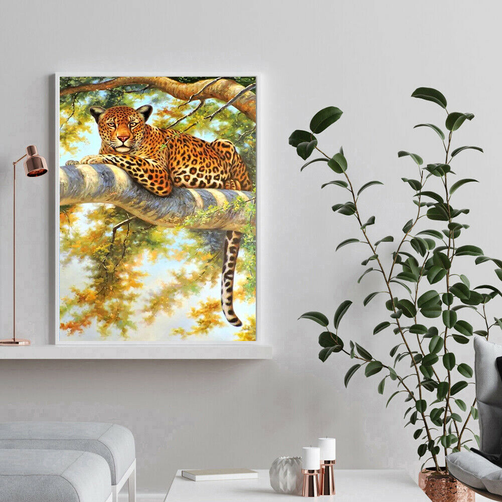 5D Rhinestone Full Square Drill Lying Cheetah Diamond Painting DIY Kit @