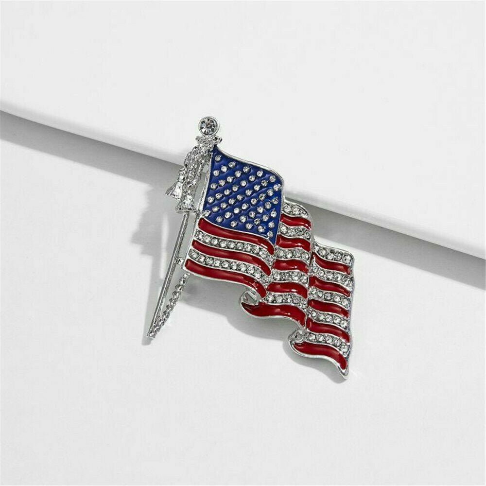 American Flag Rhinestones Crystal Brooch Pin Elegant Jewelry Lapel Fashion US