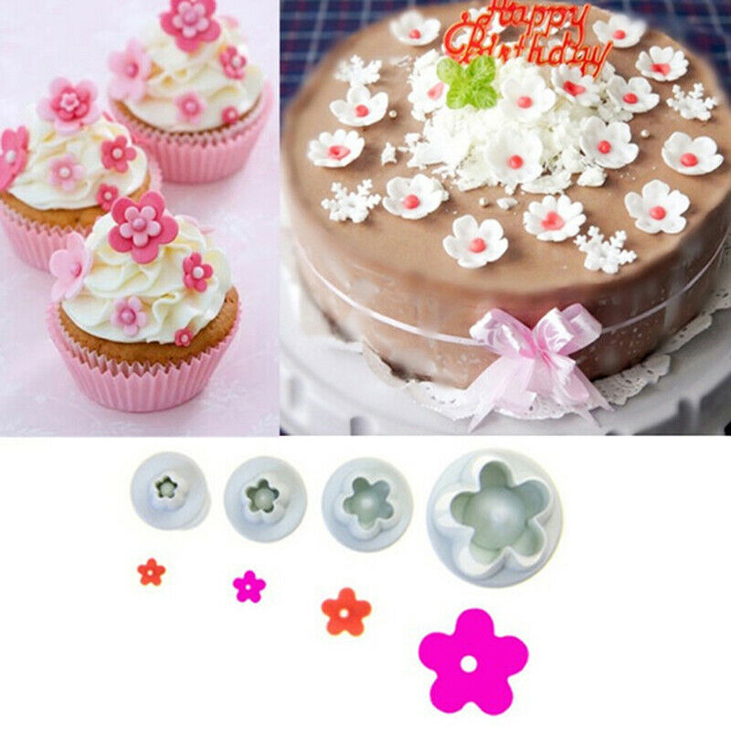 4Pcs Plum Flower Fondant Cake Cutter Plunger Cookie Mold Decorating Candy.l8