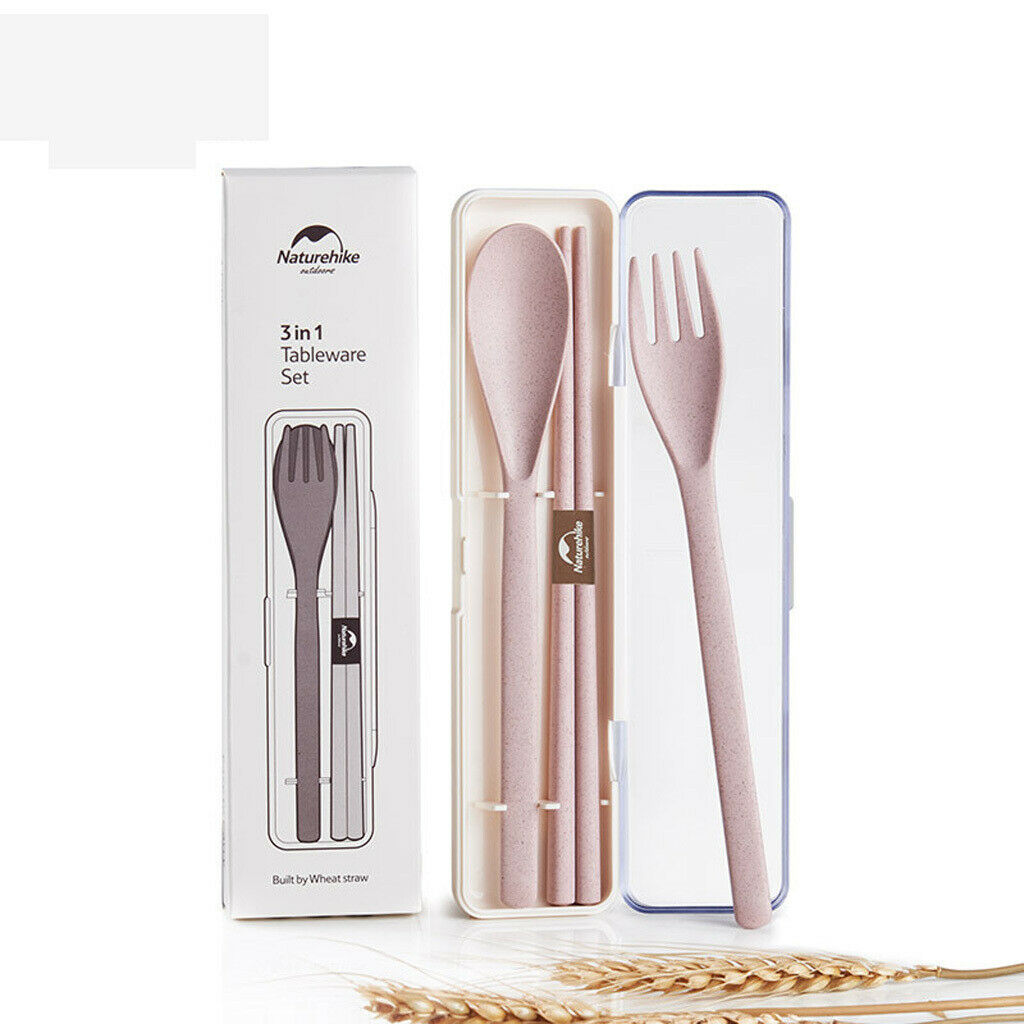 3pcs Travel Outdoor Spoon Fork Chopsticks Tableware Set with Case pink