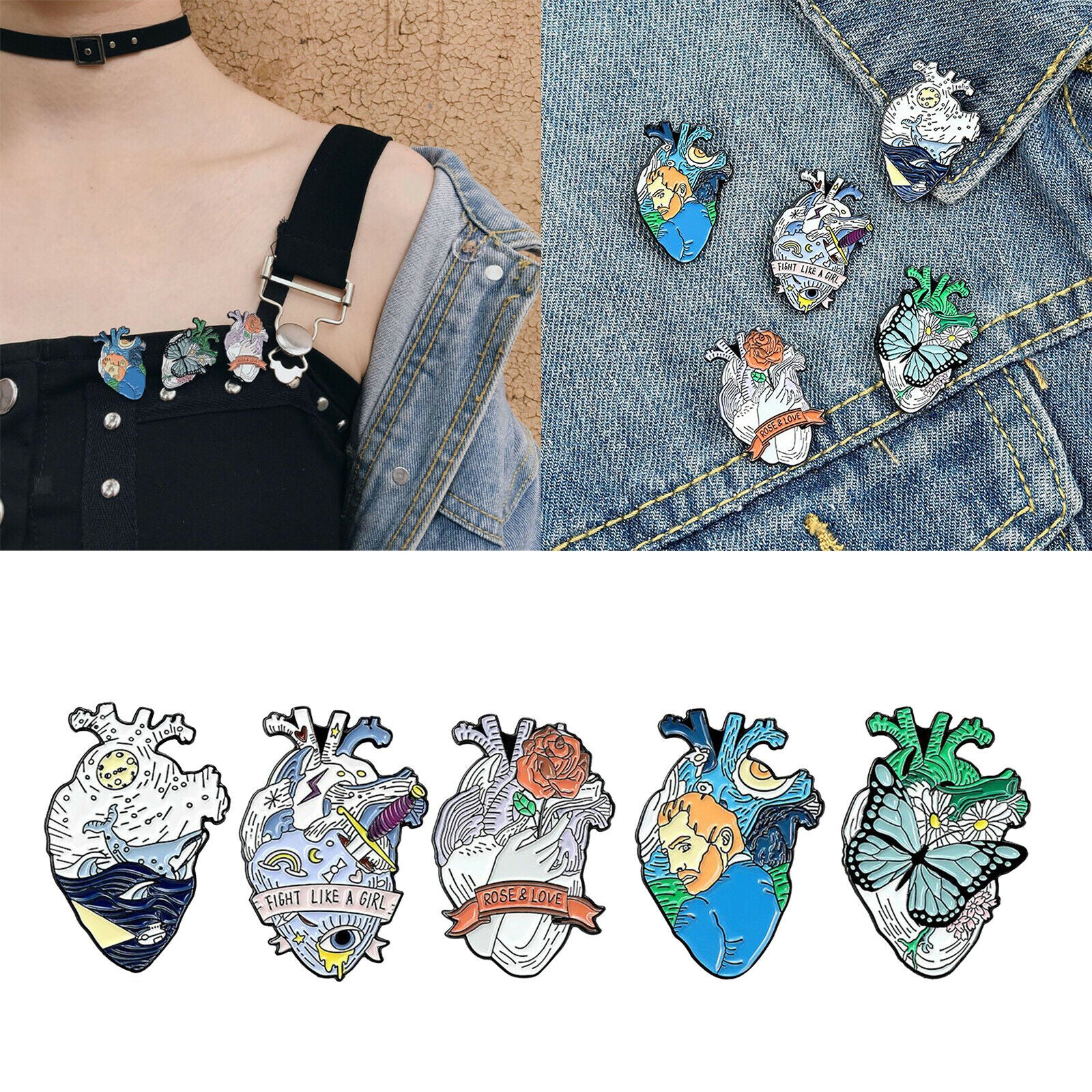 Set of 5 Organ Heart Enamel Pins Brooch Badge for Bag Clothes Lapel Pin