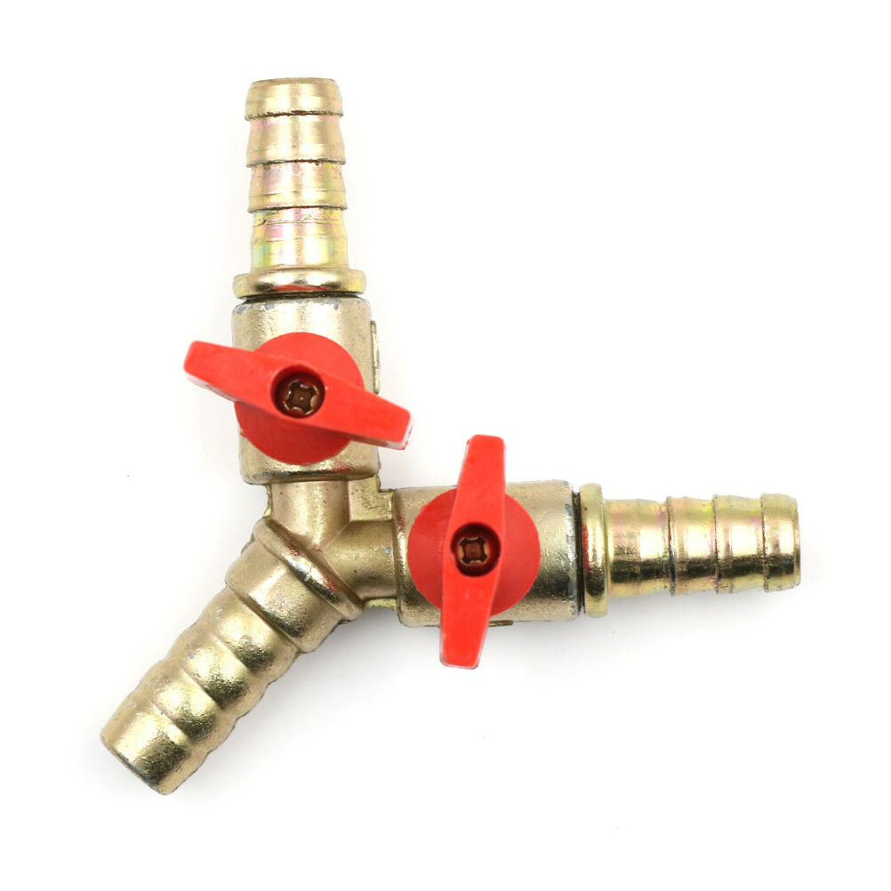 3Way Tee Brass Y Shut off Ball Valve3/8" 10mm Barb Fuel Gas Oil / Valve Cl.l8