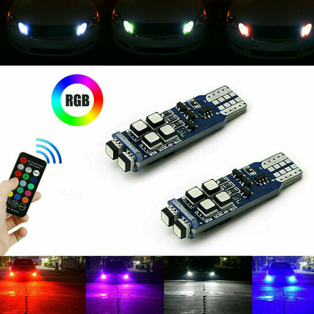 Multicolor RGB LED Bulb With RF Remote Control For Car Parking Light T10 168 194