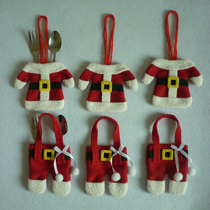 6x Santa Suit Christmas Cutlery holder tableware Silverware bag Decoratio.l8