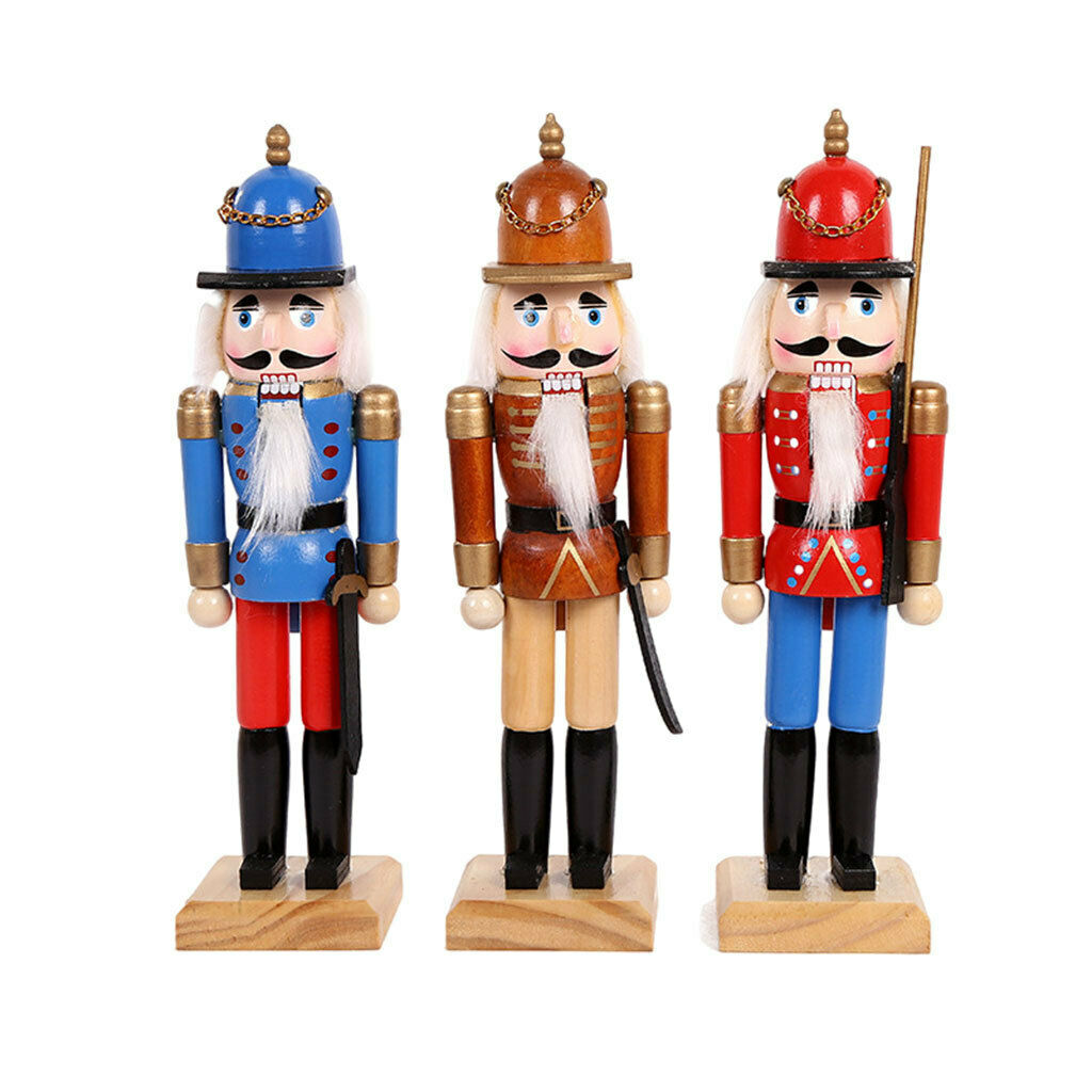 3Pieces Wood Nutcracker Soldier Birthday Hand Painted Kids Children Toys