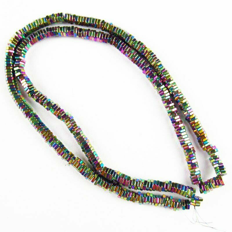 Faceted Rainbow Hematite Hexagon Pendant Loose Bead 15.5 " 4x1mm 20g A-469TS