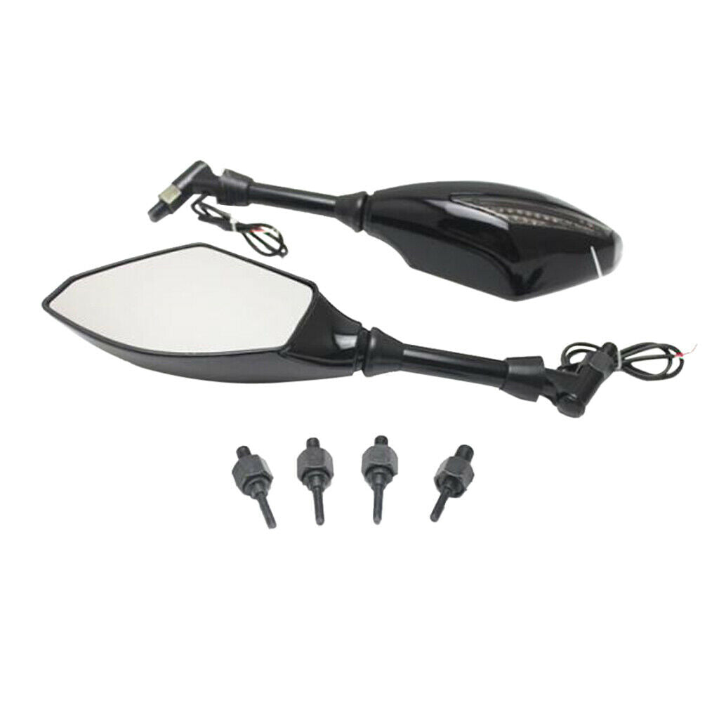 1 Pair Motorcycle Rear View Side Mirrors With Turn Light Screw Adapters