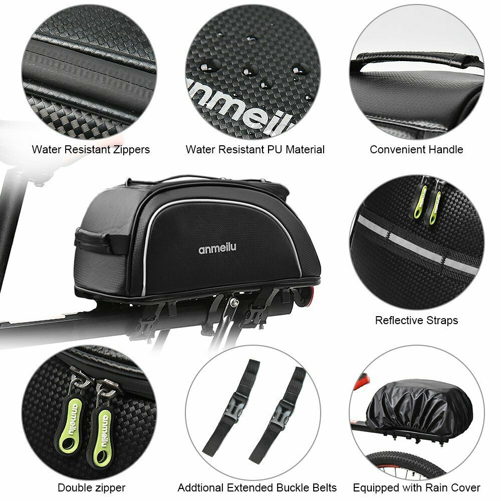 8L Bike Rear Seat Bag Bicycle Backseat Cycling Pannier Rack Trunk Travel Bag PU