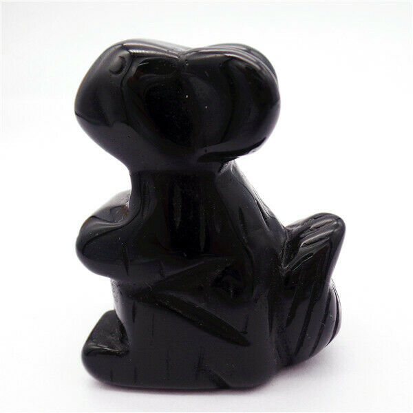 50x43x24mm Squirrel Decoration Black Obsidian Carved Stone Statue Decor HH8074