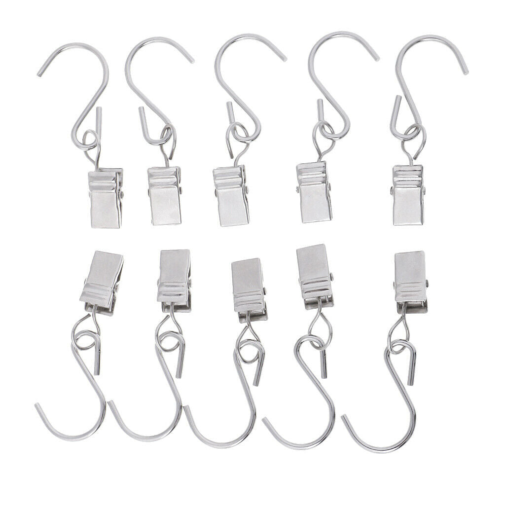 10 Pieces Metal Hanging Clips Hooks Clamp Hangers for Curtain,