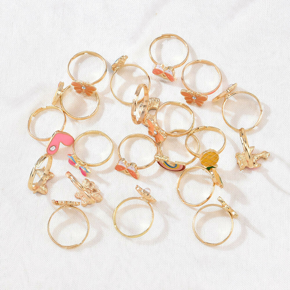 20*/SET Girls Kids Cartoon Adjustable Rings Crystal Ring Jewelry Cute Xmas Gift