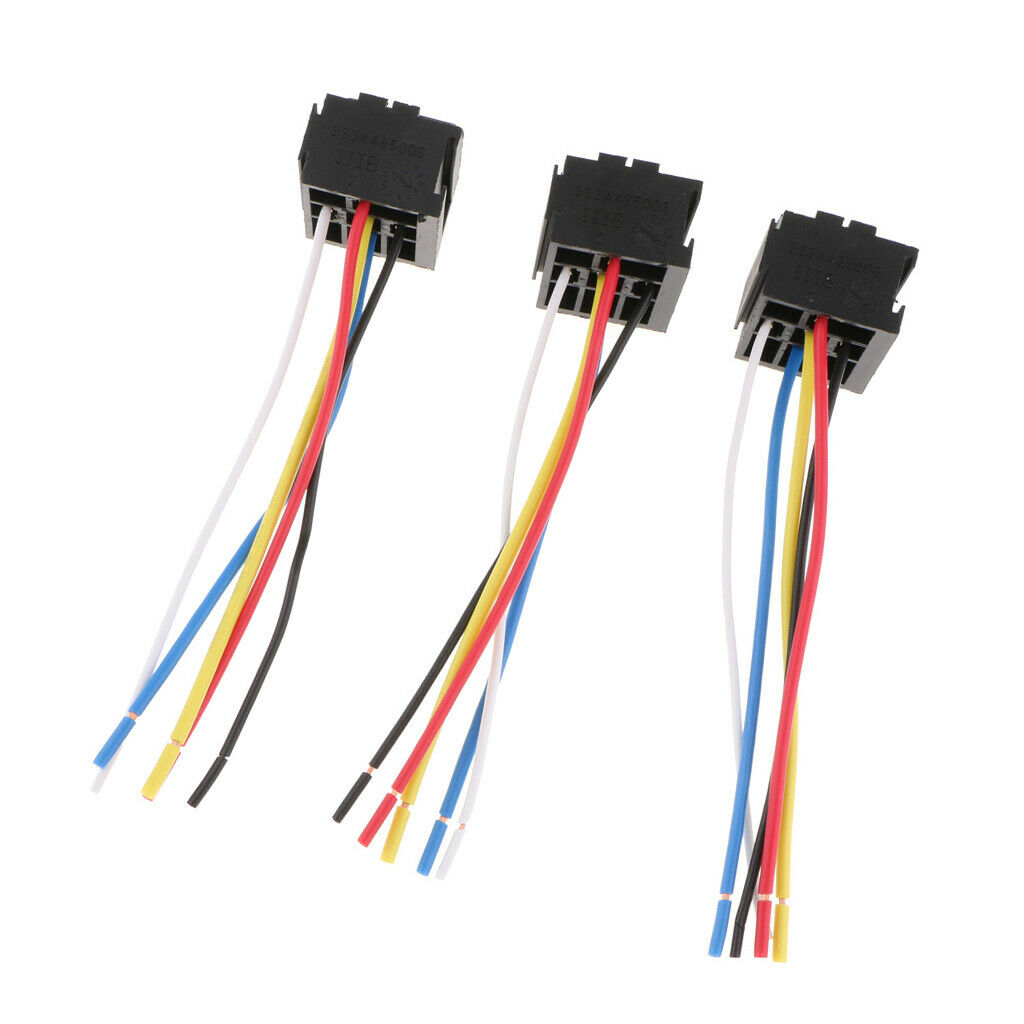 3 Pieces Prewired 5 Pin Automotive Relay Plastic Back Socket  40A