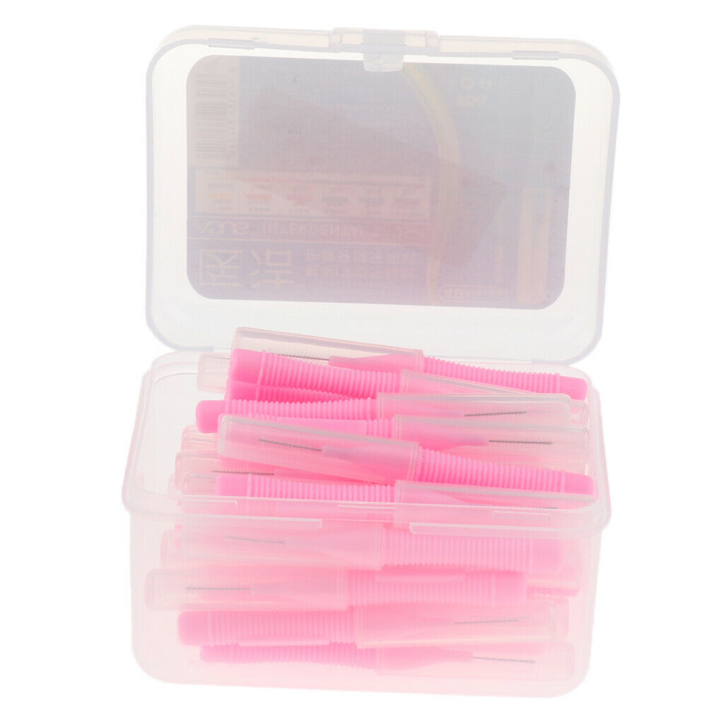80x Portable Interdental Brush Flosser Toothpick with Lids Oral Blue+Pink