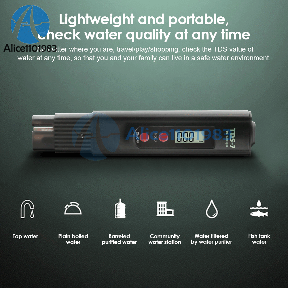 TDS-7 Digital Display LED Backlight Water Quality Detector Tester 0-9999PPM