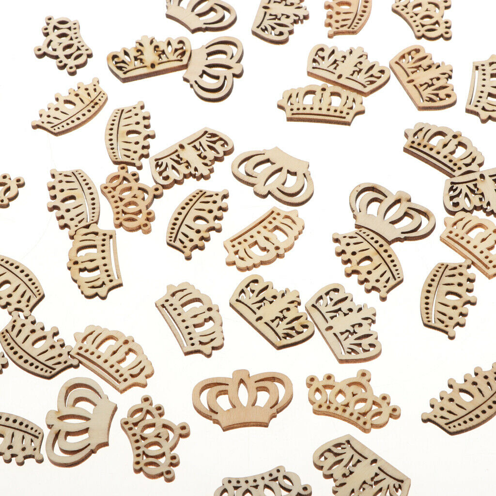 50pcs Crown Wooden Pieces Baby Shower Scrapbooking Embellishments DIY Craft